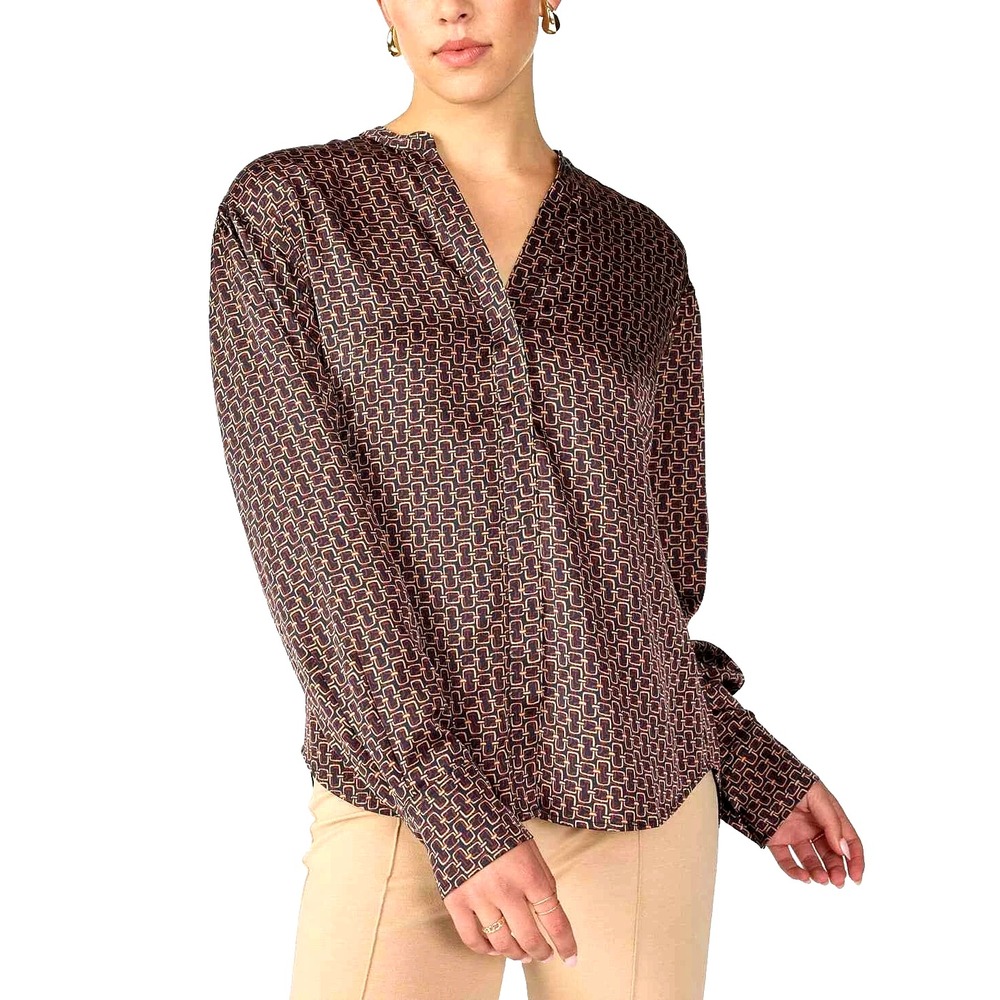 Sanctuary Shirt Women's Brown Long Sleeve Geo Print Blouse Brown Size 2X